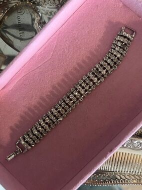 Vintage 1960’s Silver Tone Rhinestone Crystal Multi-Row Bracelet